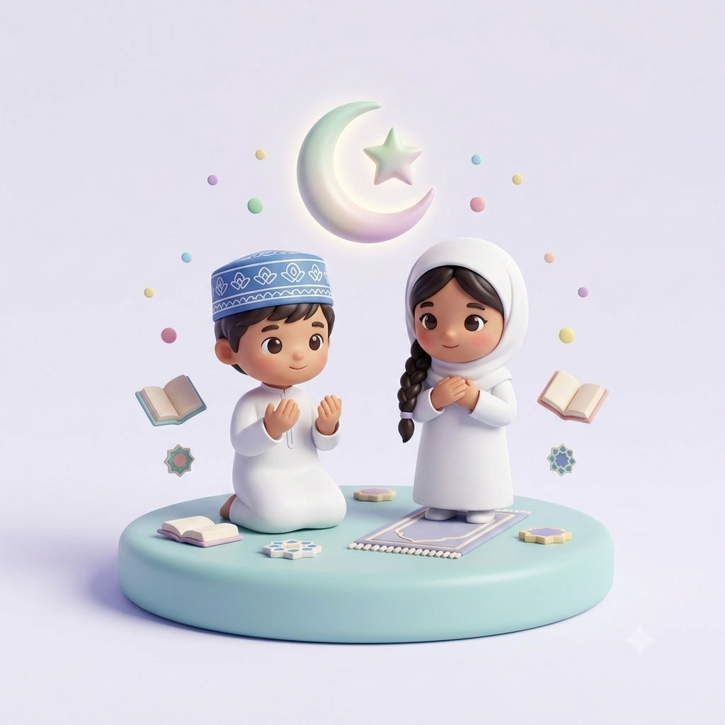 طفلان يصليان تحت الهلال