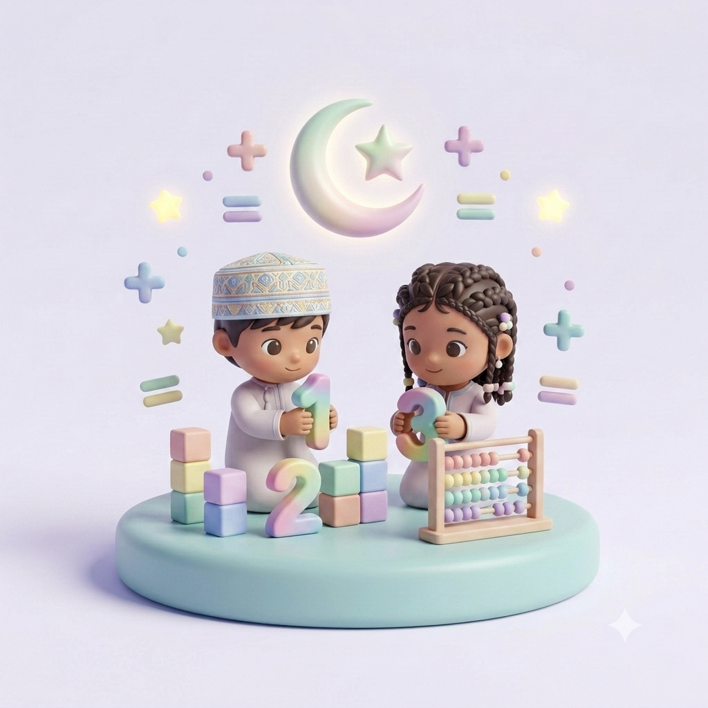 طفلان يلعبان بالأرقام والمعداد